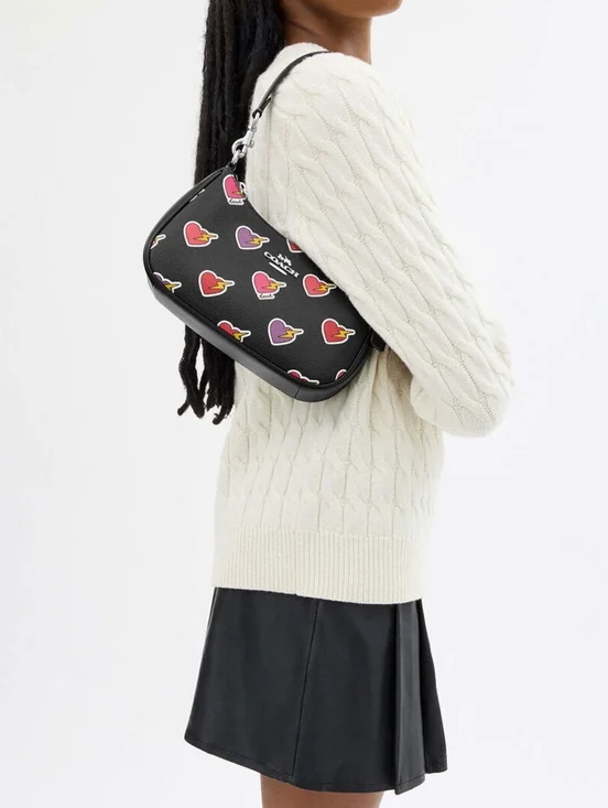 🔥COACH New CY346 Teri Shoulder Bag with Heart Bolt Print Black Multi - Picture 5 of 7